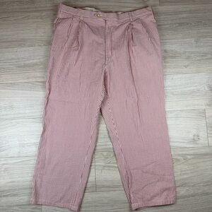 Berle Red White Striped Cotton Seersucker Pants Preppy Ivy Style Pleats 42R
